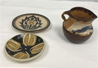 Native American Pottery Pitcher, Two Plates