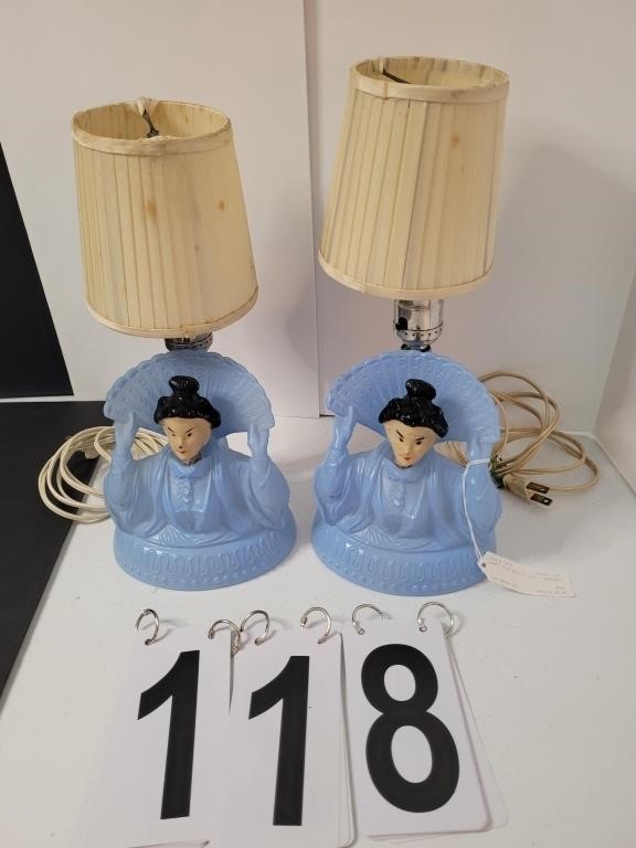 Pair of Oriental Lady Nodder Lamps