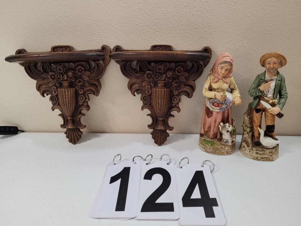 2 Walnut Wall Shelves ~ Homco Figures