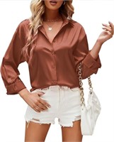 (XL - brown WARHORSEE Womens Button Down Shirt