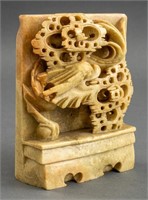 Chinese Carved Soapstone Dragon Bookend