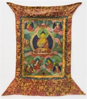 Tibetan Thangka Painting, Buddha with Disciples