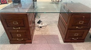 Oak Filing Cabinets Made into Desk with Glass Top
