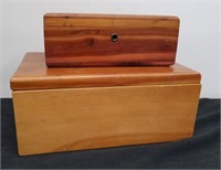 Two vintage wooden boxes largest is 5.25 x 12 x 9
