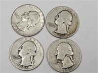 1935, 1936, 1945, 1955 Franklin Silver Quarters