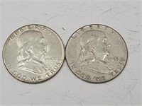 2- 1955 Franklin Liberty Silver Half Dollar Coins