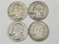 1935, 1942, 1943,1950 Franklin Silver Quarters