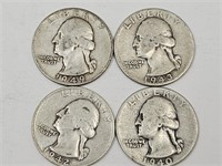 1940, 1942, 1943,1949 Franklin Silver Quarters