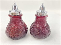 4" Ruby glass salt and pepper shakers.  Grape a