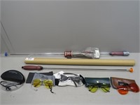 Assorted shooting glasses and (2) cleaning rods –