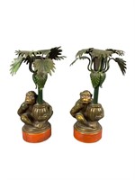 A Pr Of Vintage Monkey Candlestick Holders