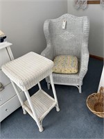 WICKER CHAIR AND SIDE TABLE