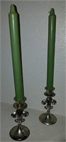2pc Metal Candle Holders 2/ Green Candles