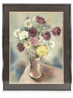 Peter Bruning Framed Pastel on Paper, Bouquet