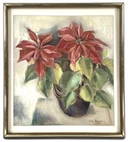 Peter Bruning Framed Poinsettia Pastel on Paper