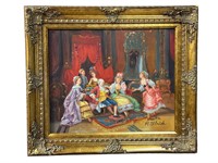 Signed Oil on Canvas "Louis XV In Throne Room"