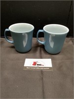 Blue Pyrex coffee mugs