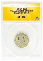 Coin 1796 10 Soldi Sardinia Italy-ANACS-EF45