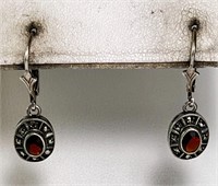 Sterling Garnet/Marcasite Dangle Earrings