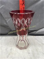 Cranberry and clear crystal vase