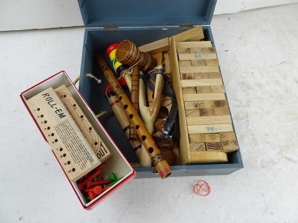 Lot of Misc. Wood Toys & Puzzles in Box