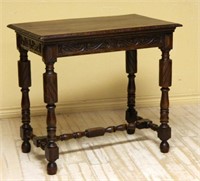 Scroll Carved Oak Occasional Table.