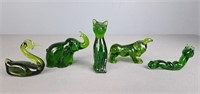 Lot Of Green Art Glass Animal Figures