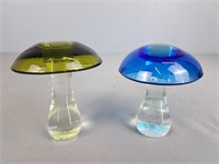 2x The Bid Art Glass Toadstools / Mushrooms