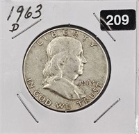 1963 D U.S. Silver FranklinHalf Dollar