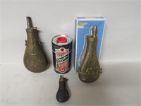 3 Brass Powder Flask, Can of Pyrodex