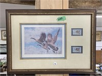 Framed Limited Edition Goose Print With Stamps-