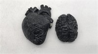 Concrete Heart & Brain Figures - Painted Black