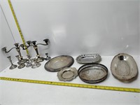 silverplate candle holders & serving trays