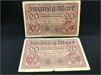 1918 Germany 20 Mark Notes