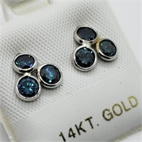 Certified 14K Blue Diamonds(SI, 1.2ct) Earrings