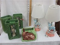 (6) Shawnee Deer items incl. Lamps