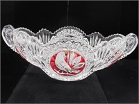 LARGE PRESSED GLASS COMPOTE WITH RUBY CUT BIRD