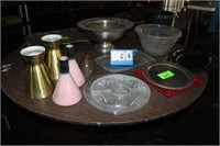 Assort. Serving Trays; Plastic, Metal & Ceramic,