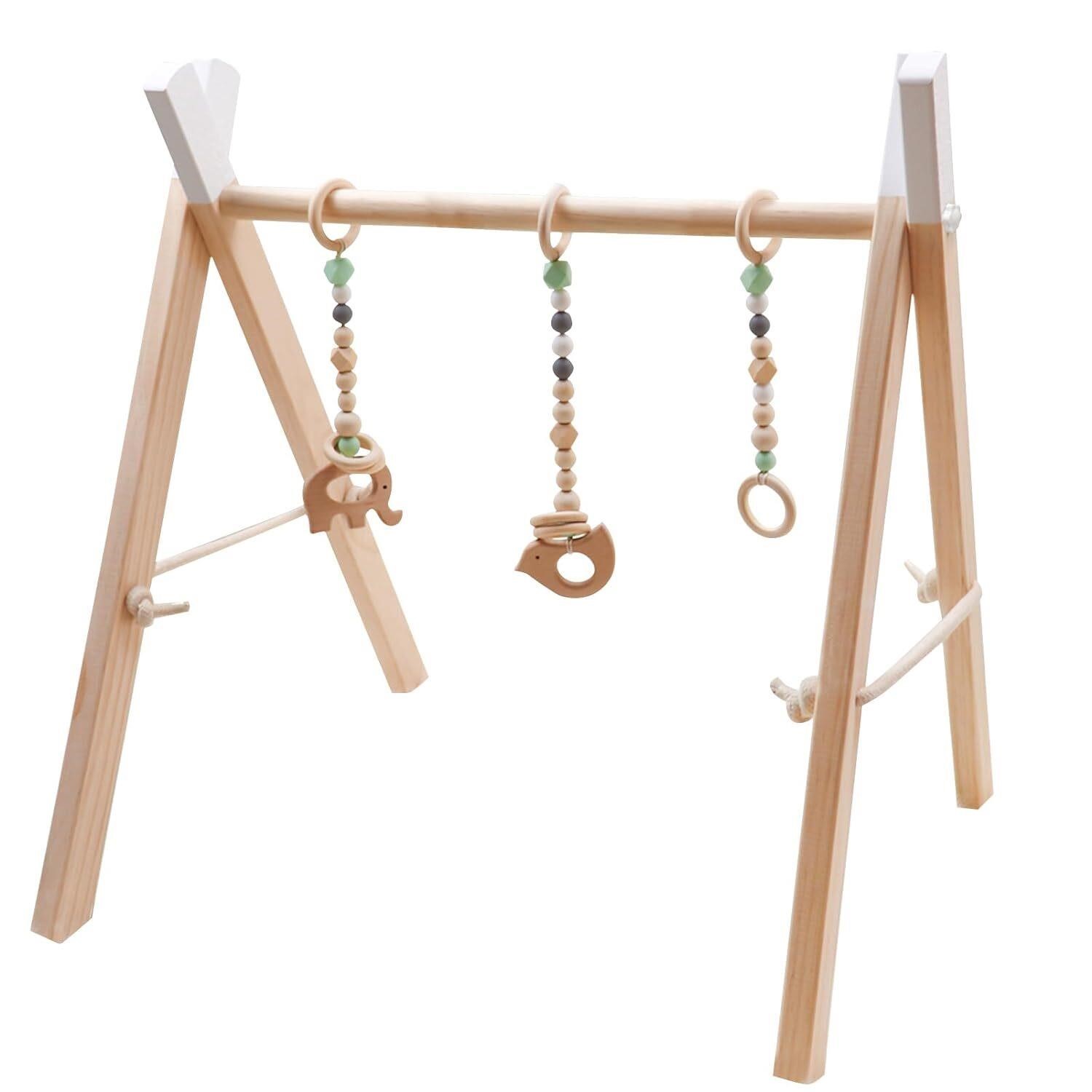 Wooden Baby Gym with 3 Baby Sensory Toys  Foldable