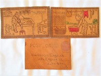 3 Leather Post Cards 1 cent Stamp 1907
