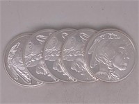 H- (5) 1 Troy Oz .999 Fine Silver Rounds