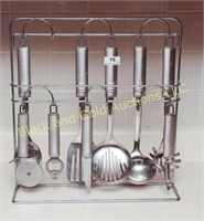 9 pc metal utensil set with stand