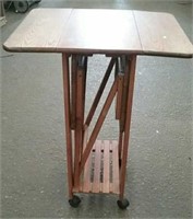 Small Drop Leaf Rolling Table With TV Tray Storage