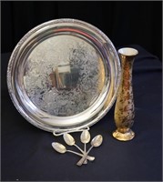 Sterling Spoons, Vase, Platter
