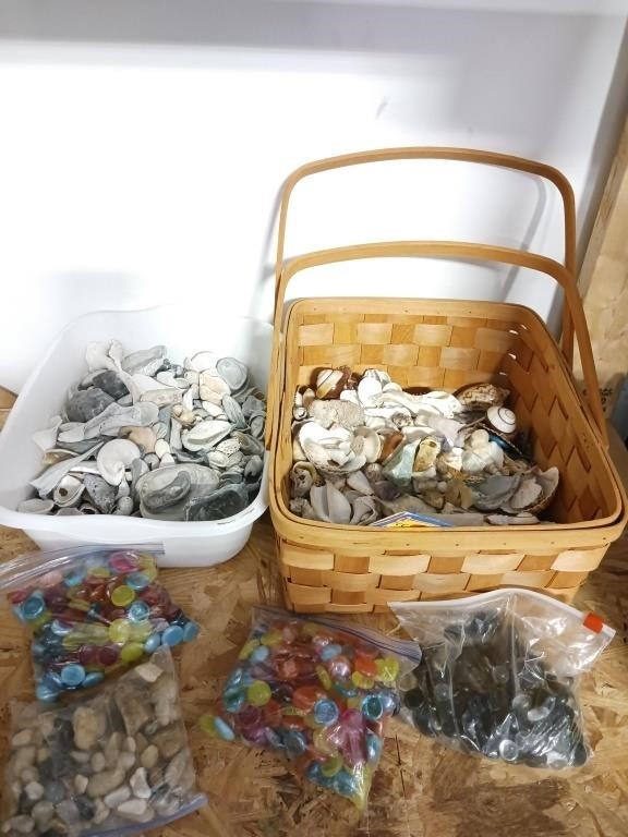 Basket of Shells & decorative rocks