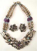 Navajo Sterling Silver flower necklace & earrings