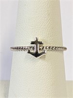 .925 Silver Sailor Anchor Braided Ring Sz 7   H