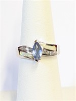 .925 Silver Marquise Tanzanite & Opal Ring Sz 6