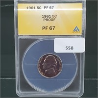 ANACS 1961 PF67 Proof Jeff Nickel 5 Cents