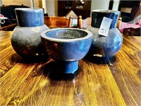 2 Thick / Heavy Pottery Vases & Bowl